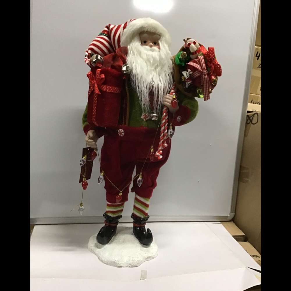 20” NEW Santa Claus on snow base Candy cane hat